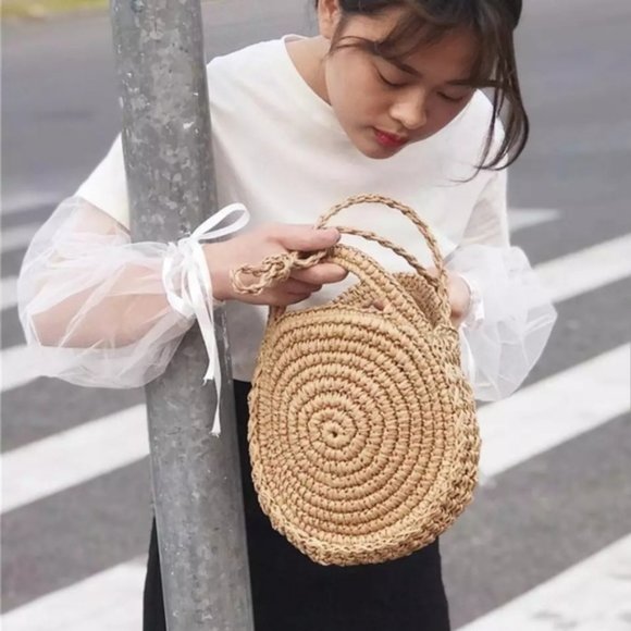 Sale!🆕Straw Circle Beach Handbag Bohemian Rattan - Picture 4 of 16